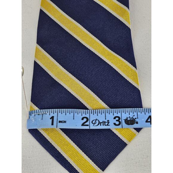 BROOKS BROTHERS MEN'S 4" NECK TIE NAVY BLUE YELLOW STRIPE WITH WHITE BORDER - Picture 7 of 8